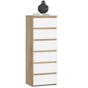 Commode Akord Cl6 Chêne Sonoma 40 Cm 6 Tiroirs Façade Blanche 40X35X109 Cm