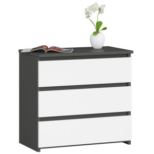 Table De Chevet Akord Cl3 Gris Graphite 60 Cm 3 Tiroirs Façade Blanche 60X35X57 Cm