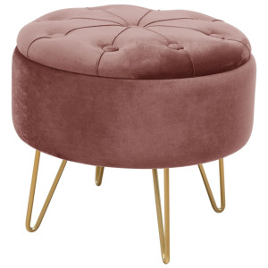 Pouf De Rangement Avec Couvercle Matelassé Akord Caro Velour Colour Rose Hauteur 33 Cm