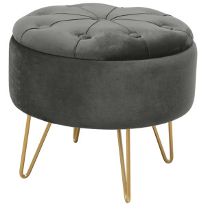 Pouf De Rangement Avec Couvercle Matelassé Akord Caro Velour Colour Gris Graphite Hauteur 33 Cm