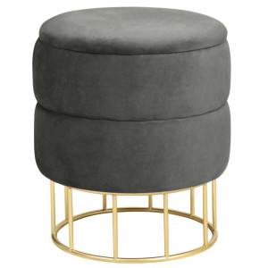 Pouf De Rangement Avec Couvercle Matelassé Akord Elza Velour Colour Gris Graphite Hauteur 42 Cm