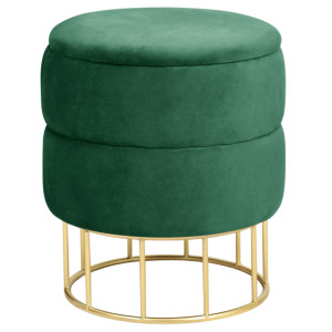 Pouf De Rangement Avec Couvercle Matelassé Akord Elza Velour Colour Vert Bouteille Hauteur 42 Cm