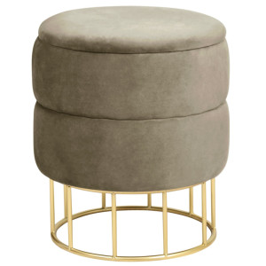 Pouf De Rangement Avec Couvercle Matelassé Akord Elza Velour Colour Beige Hauteur 42 Cm