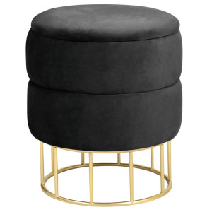 Pouf De Rangement Avec Couvercle Matelassé Akord Elza Velour Colour Noir Hauteur 42 Cm