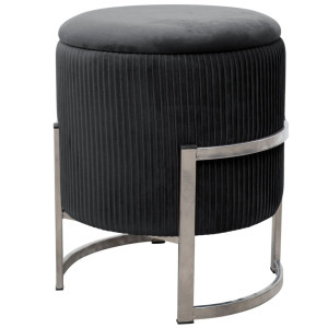 Pouf De Rangement Avec Couvercle Akord Porto Velour Colour Noir Hauteur 46 Cm