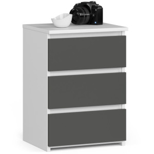 Table De Chevet Akord Cl3 Blanche 40 Cm 3 Tiroirs Façade Gris Graphite 40X35X57 Cm