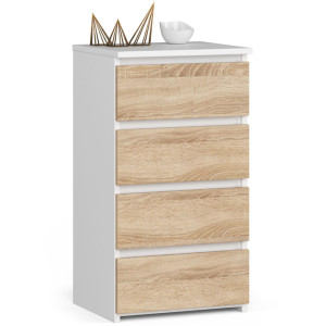Commode Akord Cl4 Blanche 40 Cm 4 Tiroirs Façade Chêne Sonoma 40X35X74 Cm