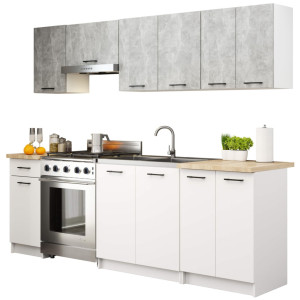 Ensemble De Cuisine Akord Oliwia 2.4M Béton 240 Cm 11 Portes 1 Tiroir Façade Blanche 240X46X203 Cm