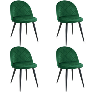 Lot De 4 Chaises Matelassées De Salle À Manger En Velours Akord Sj.077 Vert Bouteille