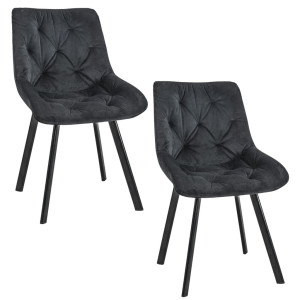 Lot De 2 Chaises Matelassées De Salle À Manger En Velours Akord Sj.33 Noir