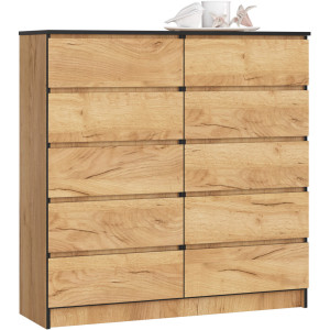 Commode Akord K120 Chêne Craft 120 Cm 10 Tiroirs Façade Chêne Craft 120X40X121 Cm