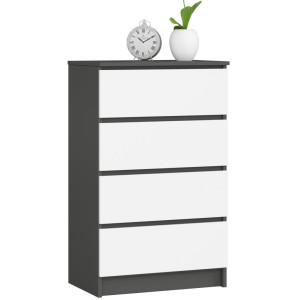 Commode Akord K60 Gris Graphite 60 Cm 4 Tiroirs Façade Blanche 60X40X99 Cm