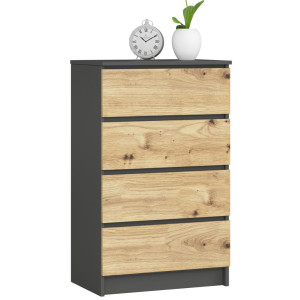 Commode Akord K60 Gris Graphite 60 Cm 4 Tiroirs Façade Chêne Artisan 60X40X99 Cm