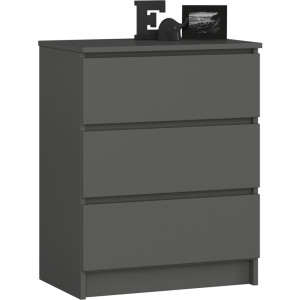 Commode Akord K60 Gris Graphite 60 Cm 3 Tiroirs Façade Gris Graphite 60X40X77 Cm