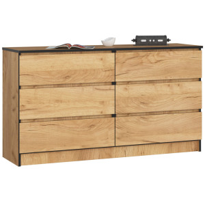 Commode Akord K140 Chêne Craft 138 Cm 6 Tiroirs Façade Chêne Craft 138X40X77 Cm