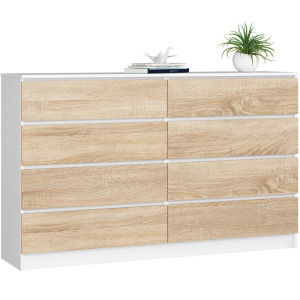 Grande Commode Pour Le Salon Akord K160 Blanche 160 Cm 8 Tiroirs Façade Chêne Sonoma 160X40X99 Cm