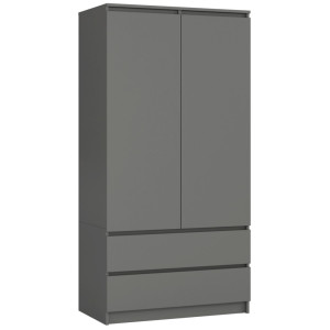 Armoire Akord S90 Gris Graphite 90 Cm 2 Portes 2 Tiroirs Façade Gris Graphite 4 Étagères 90X51X180 Cm
