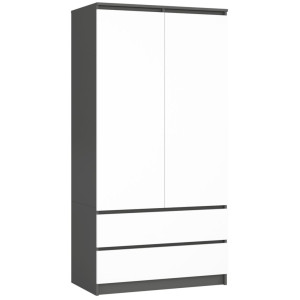 Armoire Akord S90 Gris Graphite 90 Cm 2 Portes 2 Tiroirs Façade Blanche 4 Étagères 90X51X180 Cm