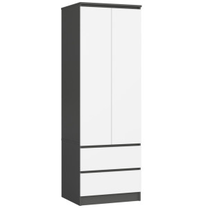 Armoire Akord S60 Gris Graphite 60 Cm 2 Portes 2 Tiroirs Façade Blanche 1 Étagère 60X51X180 Cm