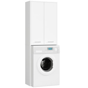 Meuble Pour Machine À Laver Fin Blanche 64 Cm 2 Portes Façade Blanche 4 Étagères 64X30X180 Cm