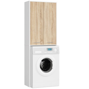 Meuble Pour Machine À Laver Fin Blanche 64 Cm 2 Portes Façade Chêne Sonoma 4 Étagères 64X30X180 Cm