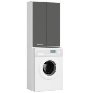 Meuble Pour Machine À Laver Fin Blanche 64 Cm 2 Portes Façade Gris Graphite 4 Étagères 64X30X180 Cm