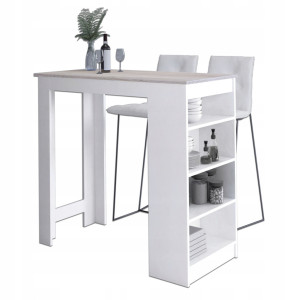 Table De Bar Pour Le Tabouret Akord Blanche 115 Cm Façade Chêne Sonoma 4 Étagères 115X50X103 Cm