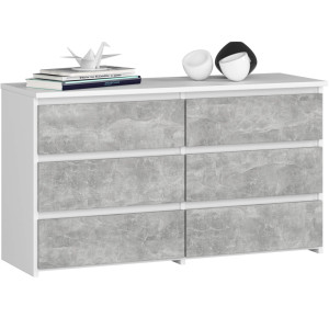 Commode Akord Cl100 Blanche 100 Cm 6 Tiroirs Façade Béton 100X35X57 Cm