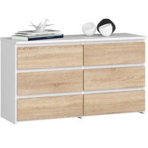 Commode Akord Cl100 Blanche 100 Cm 6 Tiroirs Façade Chêne Sonoma 100X35X57 Cm