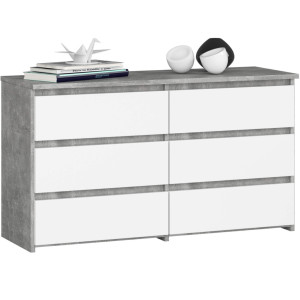 Commode Akord Cl100 Béton 100 Cm 6 Tiroirs Façade Blanche 100X35X57 Cm