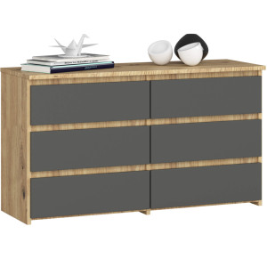 Commode Akord Cl100 Chêne Artisan 100 Cm 6 Tiroirs Façade Gris Graphite 100X35X57 Cm