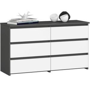 Commode Akord Cl100 Gris Graphite 100 Cm 6 Tiroirs Façade Blanche 100X35X57 Cm