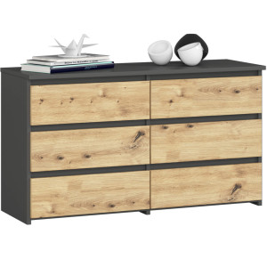 Commode Akord Cl100 Gris Graphite 100 Cm 6 Tiroirs Façade Chêne Artisan 100X35X57 Cm
