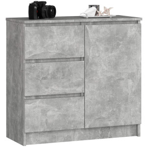 Commode Akord Jerry Béton 80 Cm 1 Porte 3 Tiroirs Façade Béton 2 Étagères 80X35X77 Cm