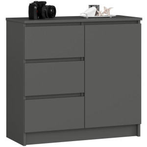 Commode Akord Jerry Gris Graphite 80 Cm 1 Porte 3 Tiroirs Façade Gris Graphite 2 Étagères 80X35X77 Cm