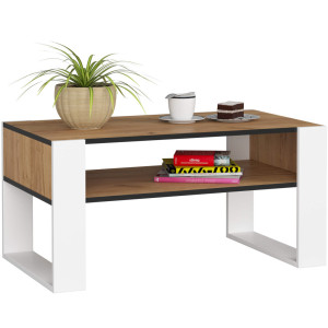 Table Basse Akord Domi Chêne Craft 92 Cm Pieds Blanc 92X53X45 Cm