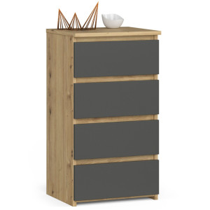 Commode Akord Cl4 Chêne Artisan 40 Cm 4 Tiroirs Façade Gris Graphite 40X35X74 Cm