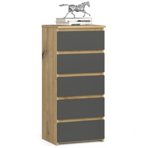 Commode Akord Cl5 Chêne Artisan 40 Cm 5 Tiroirs Façade Gris Graphite 40X35X92 Cm