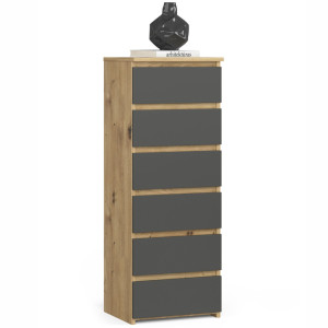 Commode Akord Cl6 Chêne Artisan 40 Cm 6 Tiroirs Façade Gris Graphite 40X35X109 Cm
