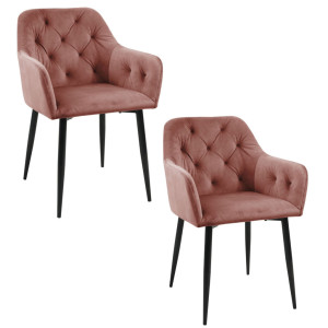 Lot De 2 Chaises Matelassées De Salle À Manger En Velours Akord Sj.030 Rose