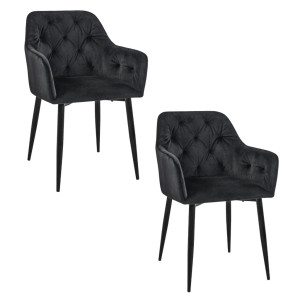 Lot De 2 Chaises Matelassées De Salle À Manger En Velours Akord Sj.030 Noir
