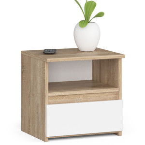 Table De Chevet Akord Cl1 Chêne Sonoma 40 Cm 1 Tiroir Façade Blanche 1 Étagère 40X35X40 Cm