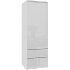 Armoire Akord S60 Blanche 60 Cm 2 Portes 2 Tiroirs Façade Blanche Brillante 1 Étagère 60X51X180 Cm
