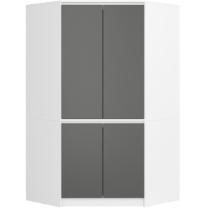 Armoire D'angle Akord S100 Blanche 100 Cm 4 Portes Façade Grise 6 Étagères 100X50X180 Cm