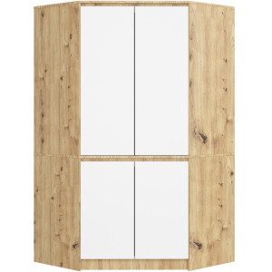 Armoire D'angle Akord S100 Chêne Artisan 100 Cm 4 Portes Façade Blanche 6 Étagères 100X50X180 Cm