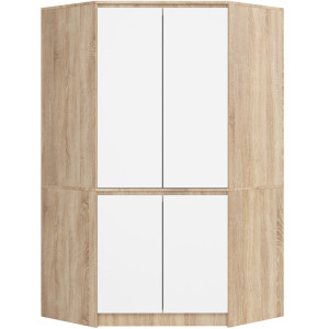 Armoire D'angle Akord S100 Chêne Sonoma 100 Cm 4 Portes Façade Blanche 6 Étagères 100X50X180 Cm