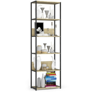 Étagère Murale Industrielle Sur Pied Akord Noire - Chêne Artisan 60 Cm 6 Étagères 60X32X192 Cm
