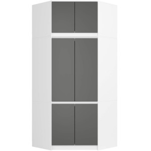 Armoire D'angle Avec Surmeuble Akord S100 Blanche 100 Cm 6 Portes Façade Gris Graphite 100X50X235 Cm