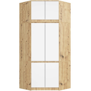 Armoire D'angle Avec Surmeuble Akord S100 Chêne Artisan 100 Cm 6 Portes Façade Blanche 100X50X235 Cm