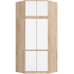 Armoire D'angle Avec Surmeuble Akord S100 Chêne Sonoma 100 Cm 6 Portes Façade Blanche 100X50X235 Cm